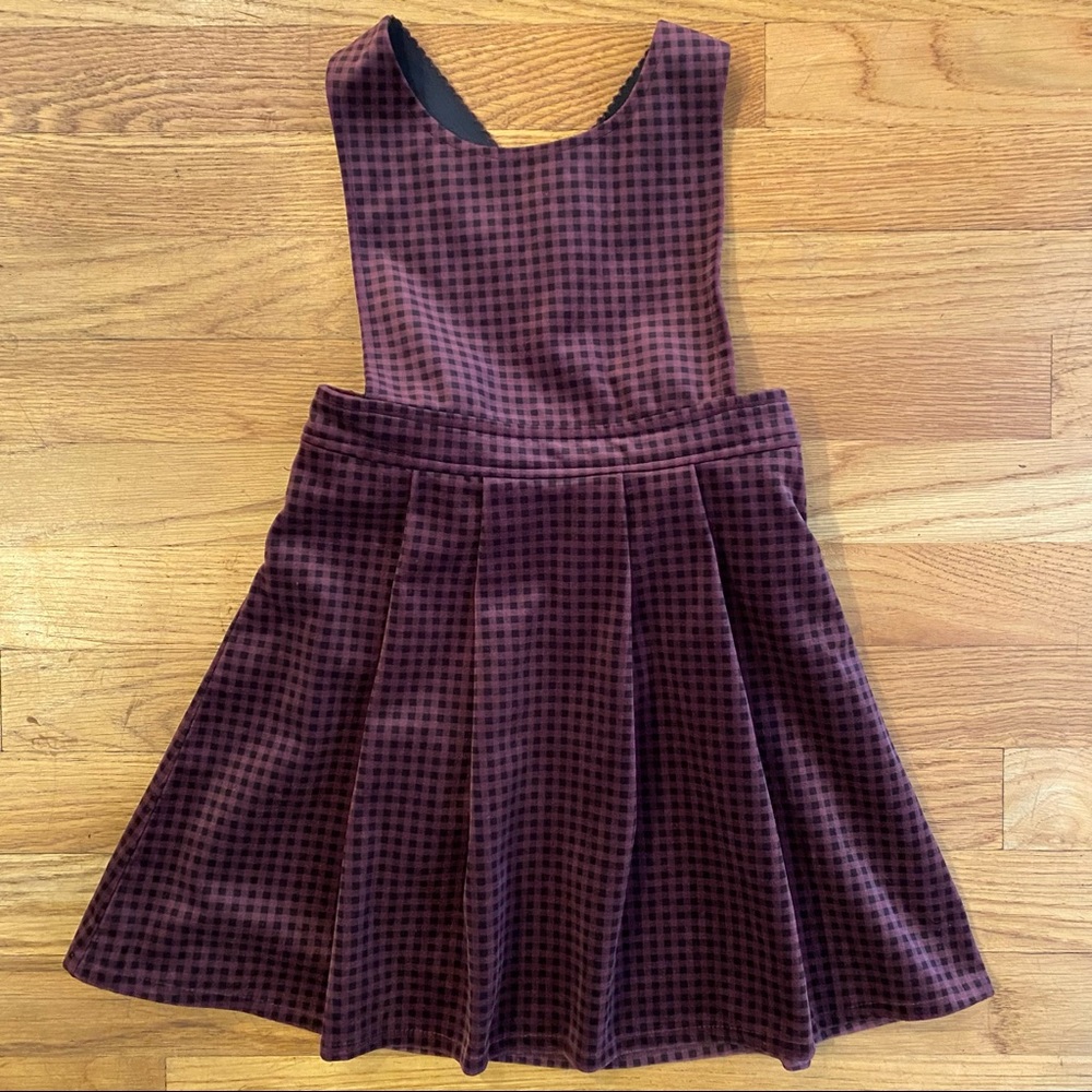 French Brand 4 Maroon & Black Check Suspender Skirt Jumper NWOT